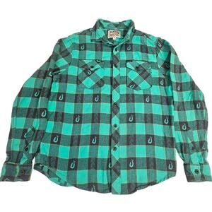 Dakine Paniolos Flannel Shirt Mens M Green Black Buffalo Check Button-Up Western